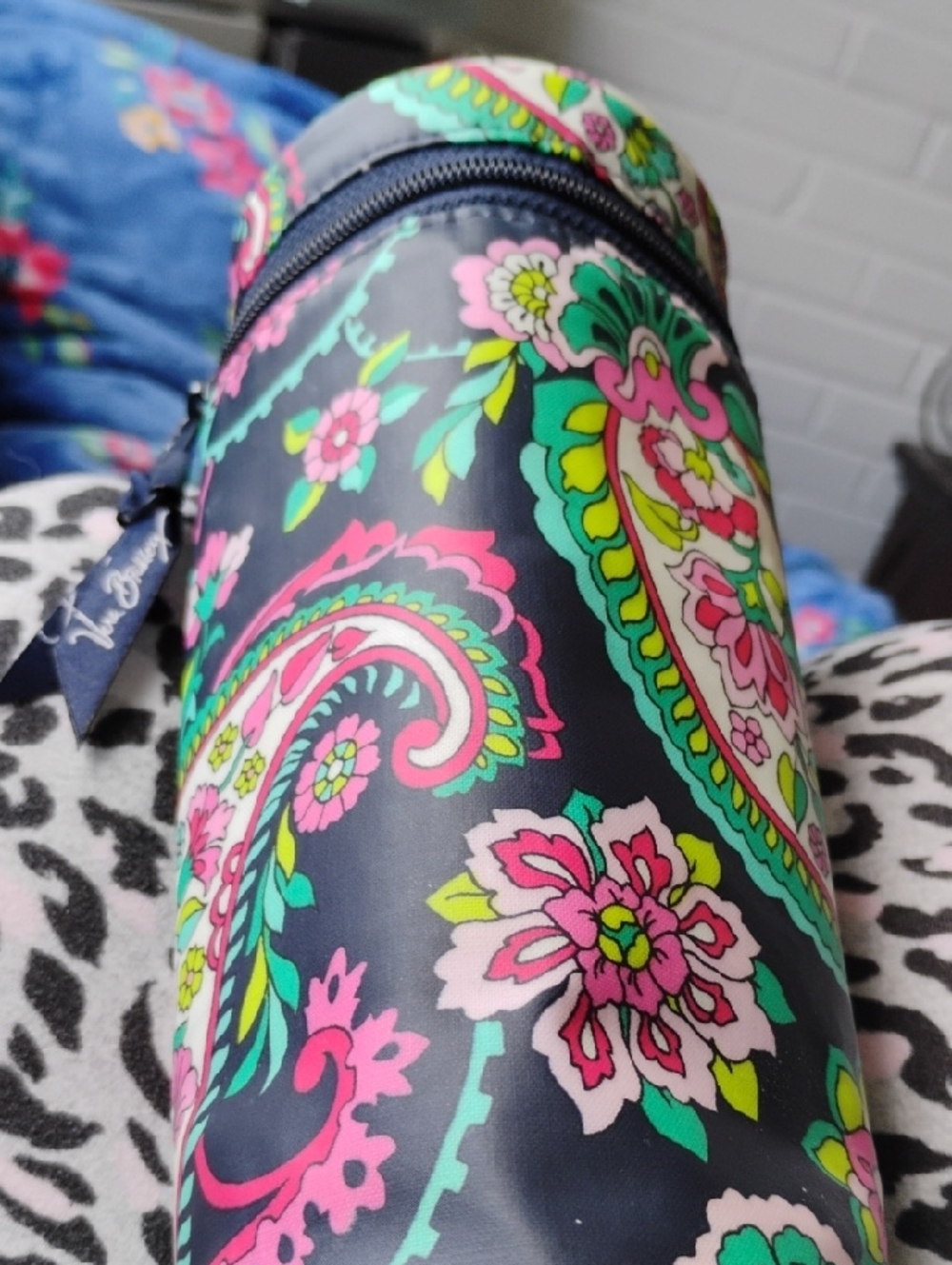 Vera Bradley Floral Paisley Bottle Bag - Navy Base with Pink & Teal Accents